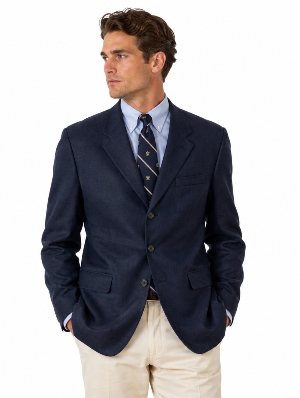 Vintage Ralph by Ralph Lauren Silk Wool Blazer 42R Navy Office Ivy Prep Spring